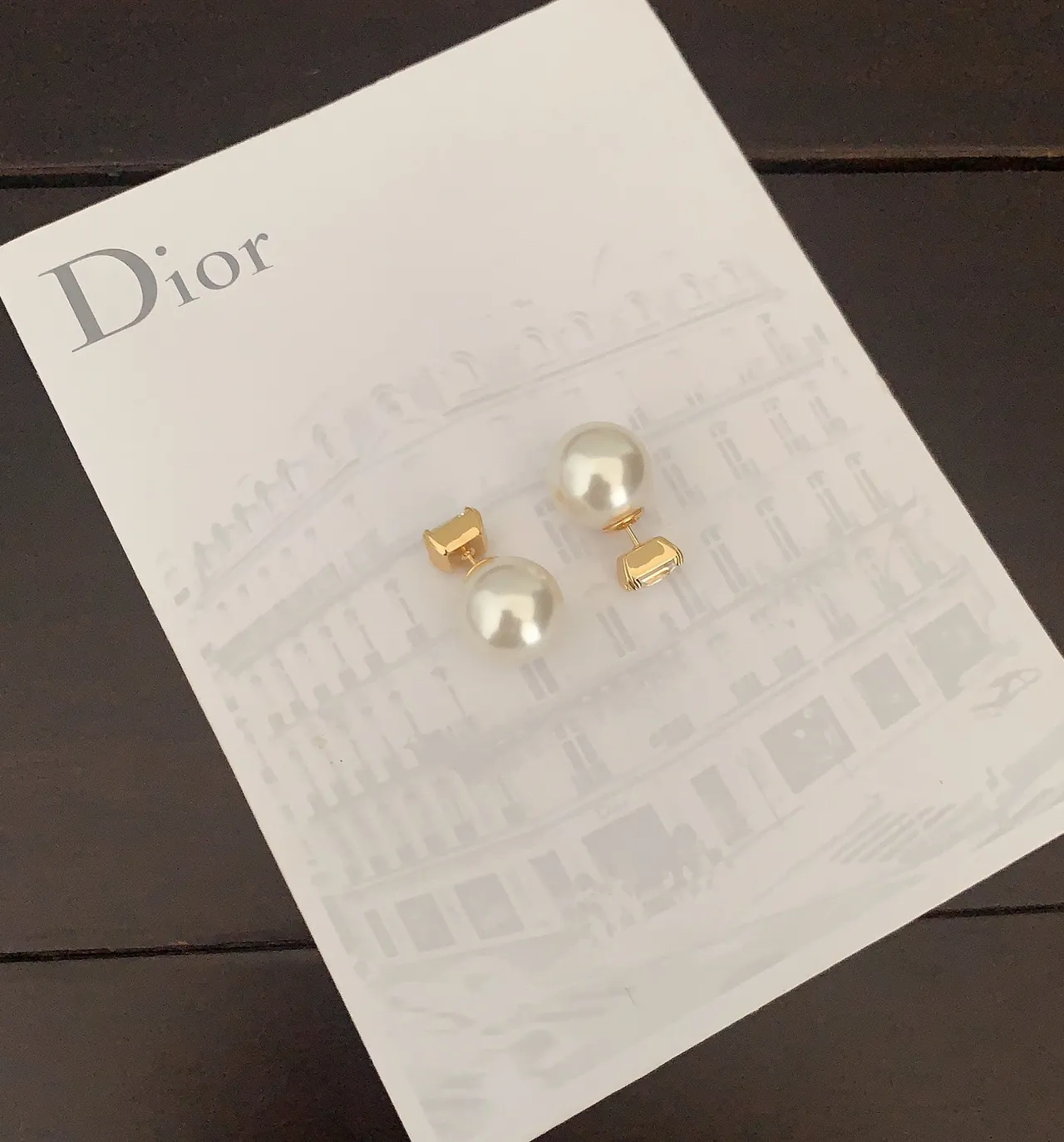 Dior Pearl and Rectangular Stone Stud Earrings 3