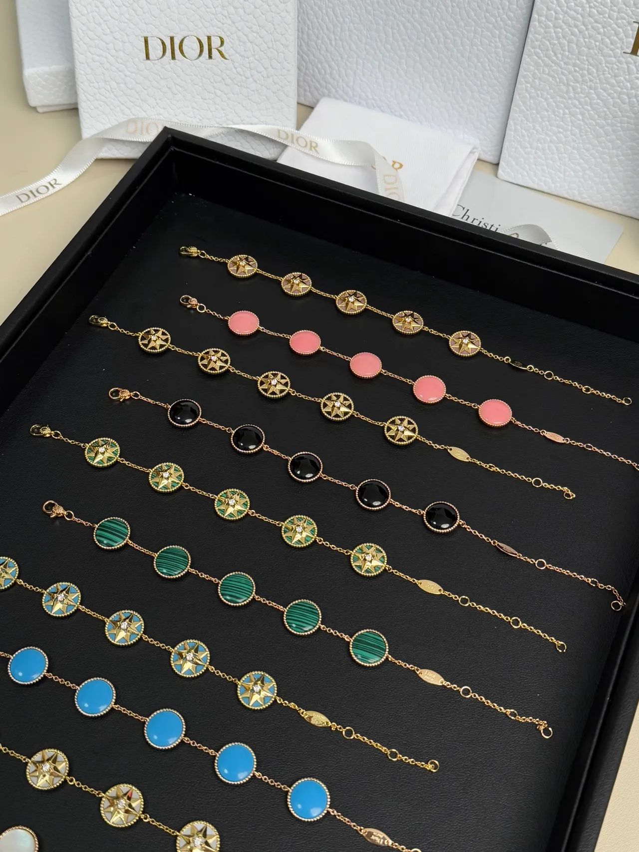 Dior Rose des Vents Enamel Compass-Star Gold-Tone Chain Bracelets 2