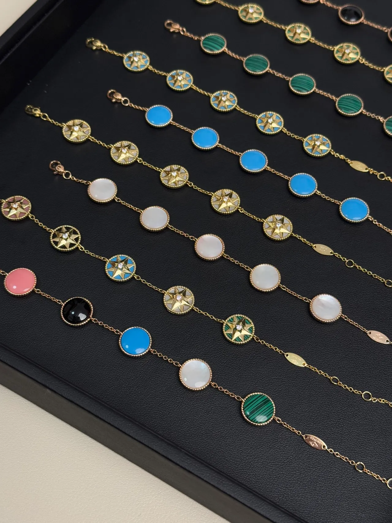 Dior Rose des Vents Enamel Compass-Star Gold-Tone Chain Bracelets 3