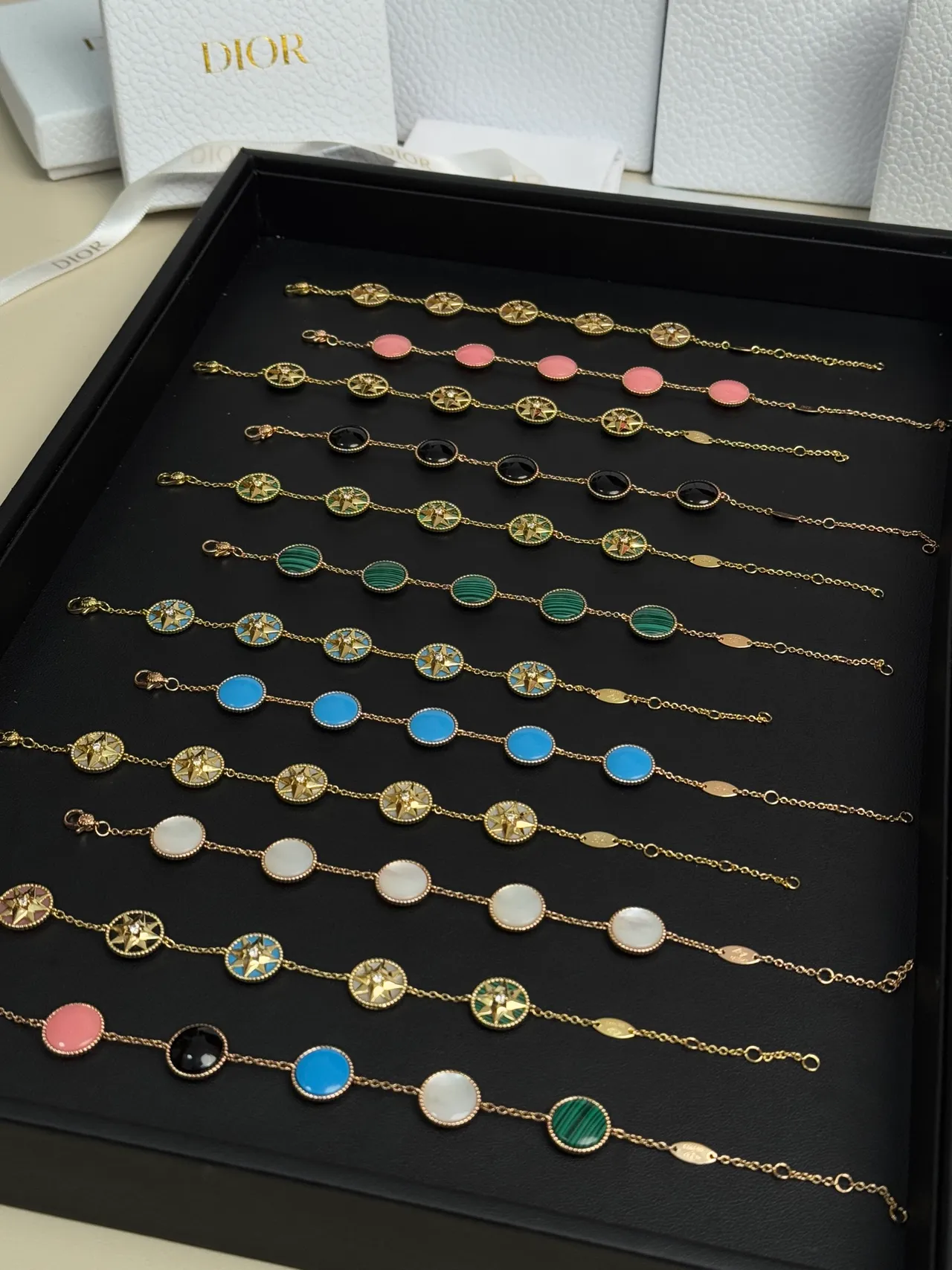 Dior Rose des Vents Enamel Compass-Star Gold-Tone Chain Bracelets 4