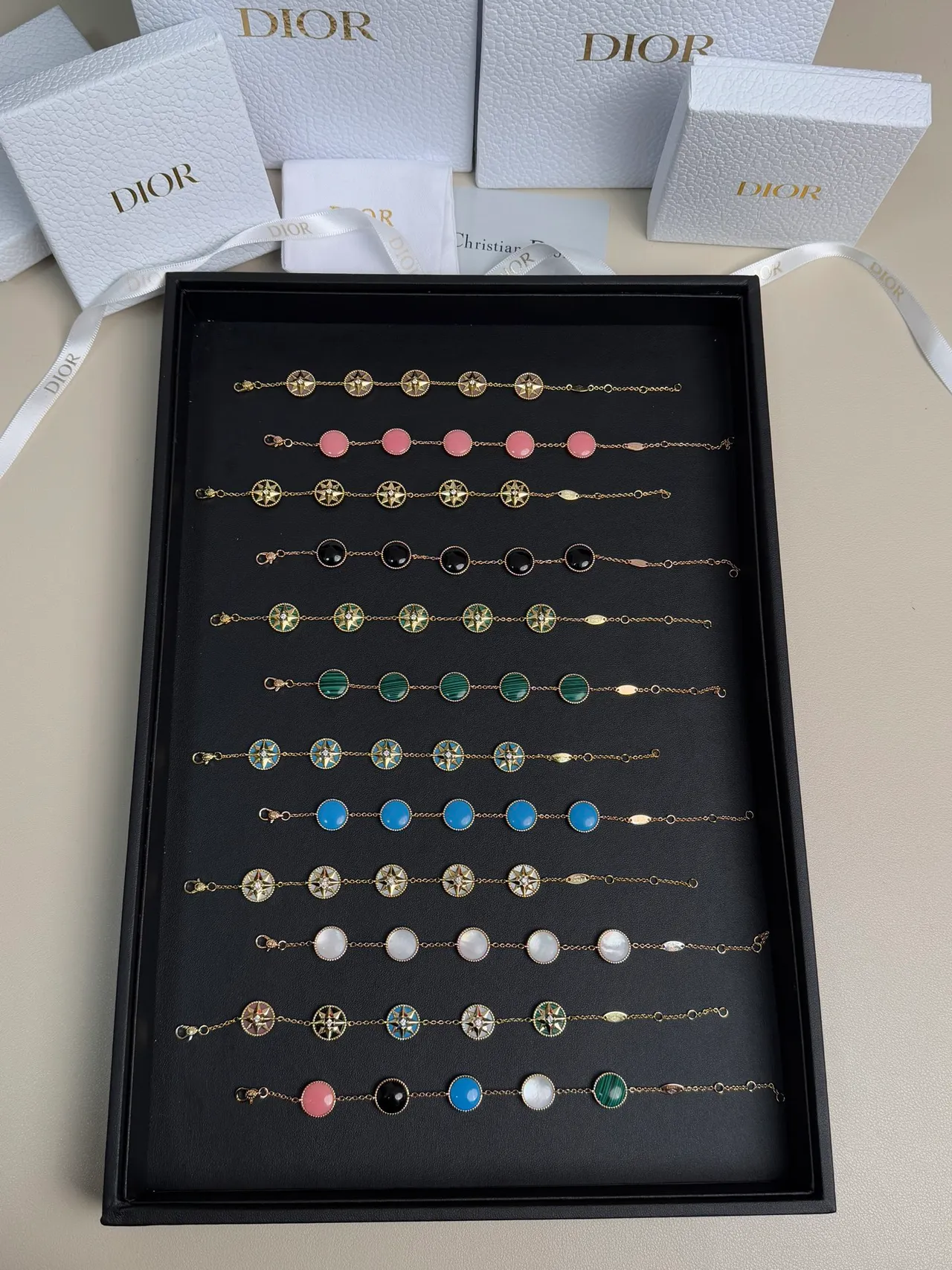 Dior Rose des Vents Enamel Compass-Star Gold-Tone Chain Bracelets 5