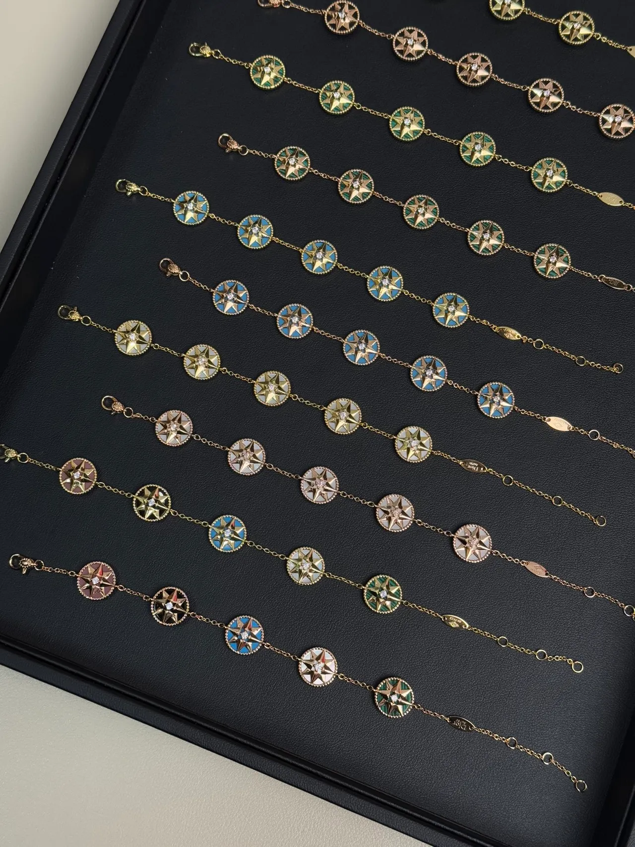 Dior Rose des Vents Enamel Compass-Star Gold-Tone Chain Bracelets 6