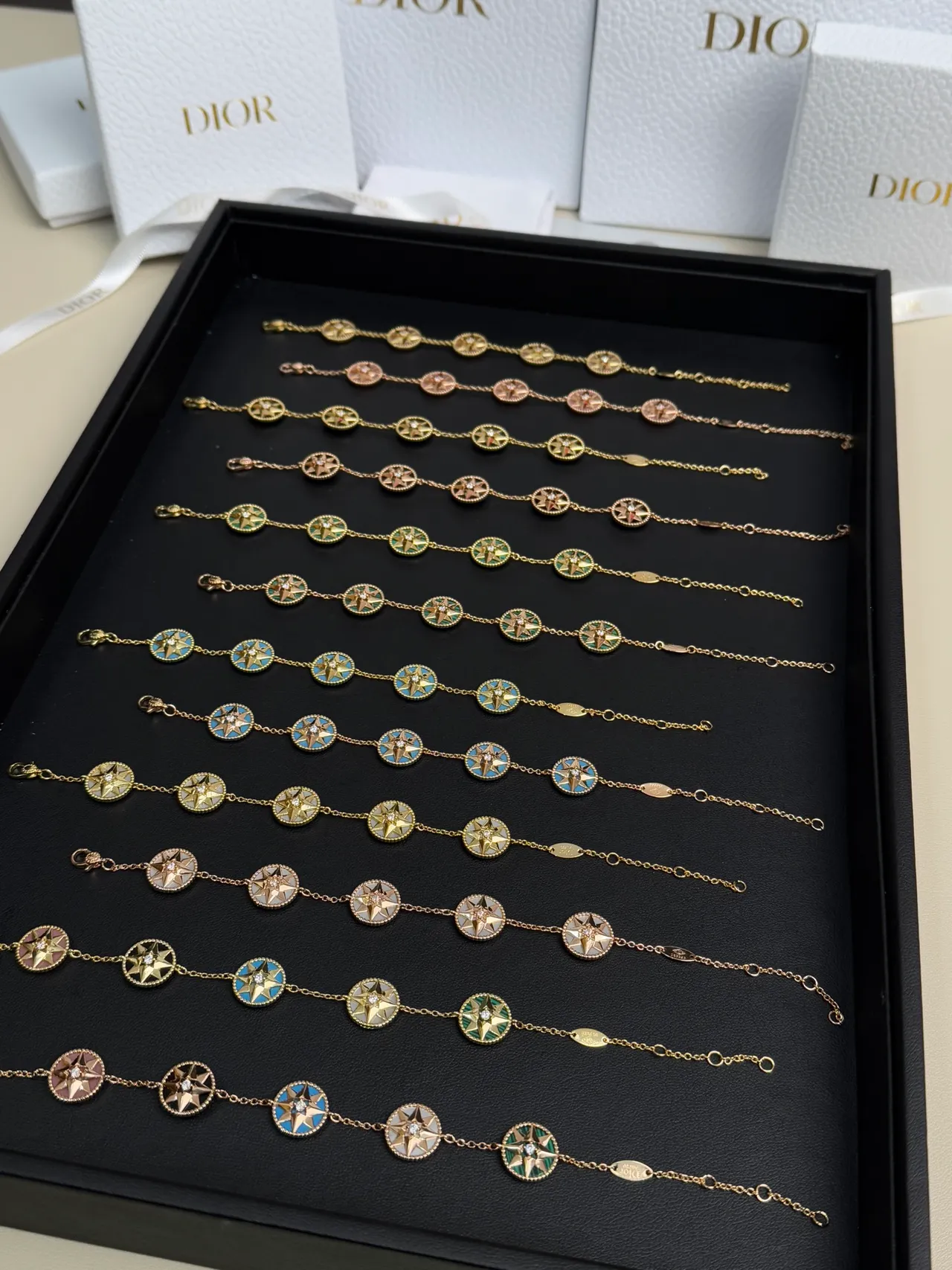Dior Rose des Vents Enamel Compass-Star Gold-Tone Chain Bracelets 7