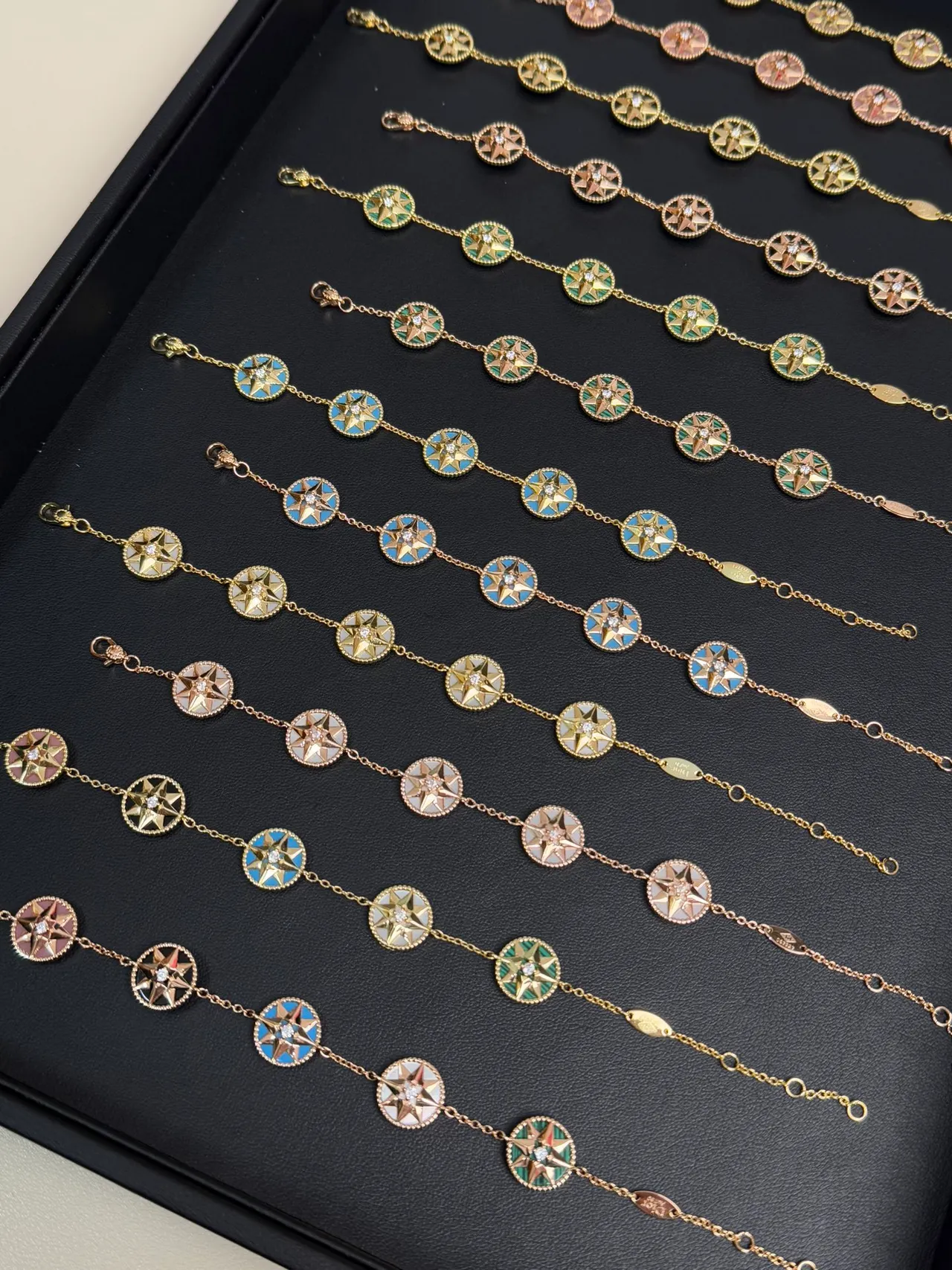 Dior Rose des Vents Enamel Compass-Star Gold-Tone Chain Bracelets 8