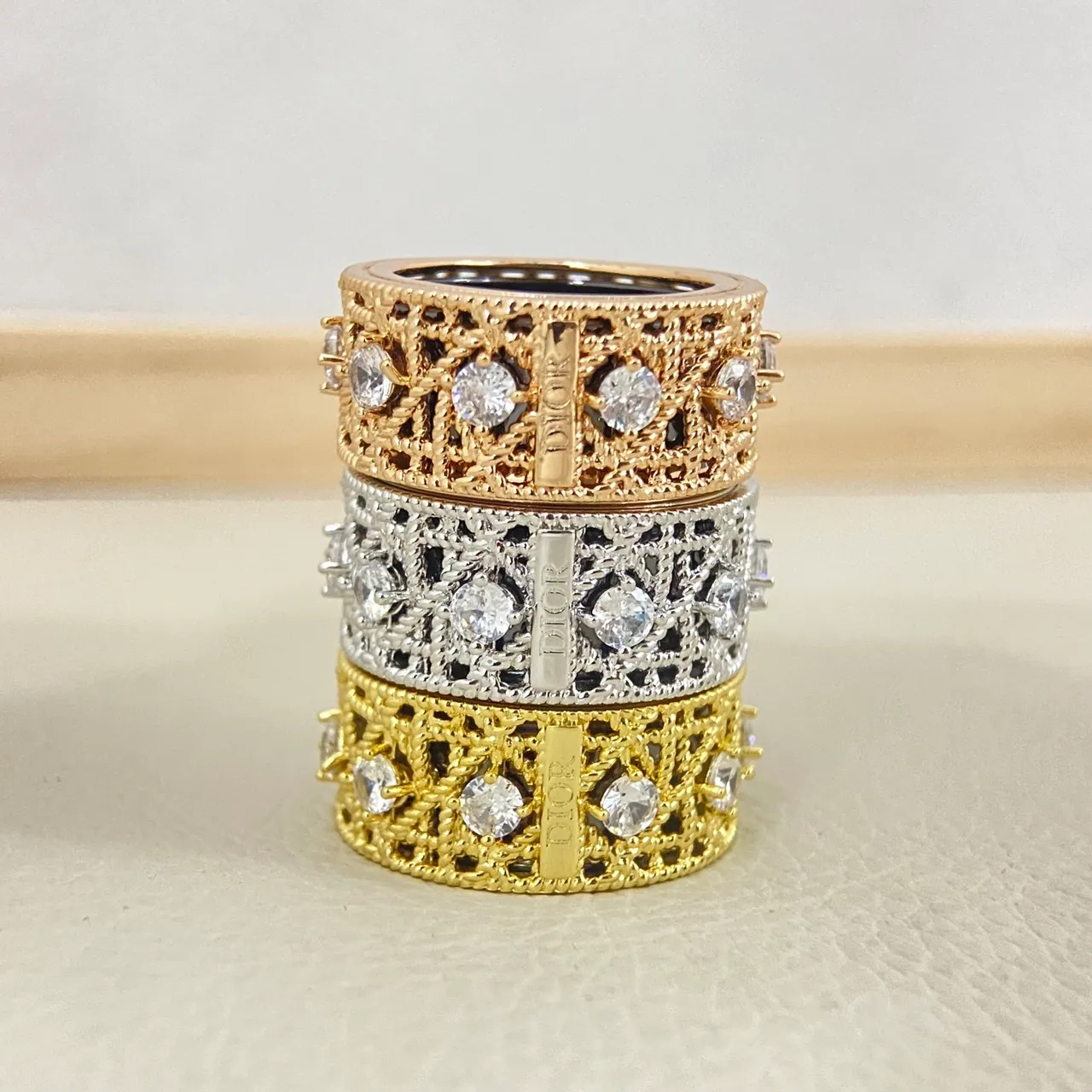 Dior Rose des Vents Gold Silver Openwork Filigree Rotating Band Ring 2