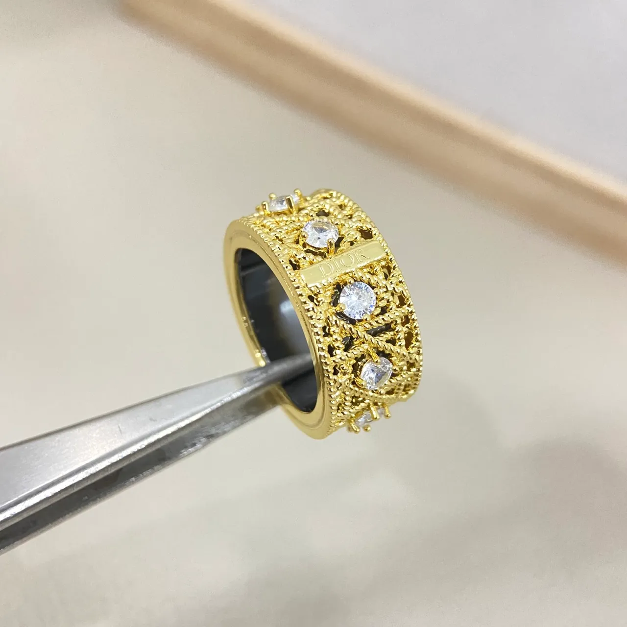 Dior Rose des Vents Gold Silver Openwork Filigree Rotating Band Ring 4