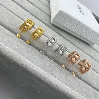 Dior Rose des Vents Gold Silver Openwork Lattice Rectangular Hoop Earrings