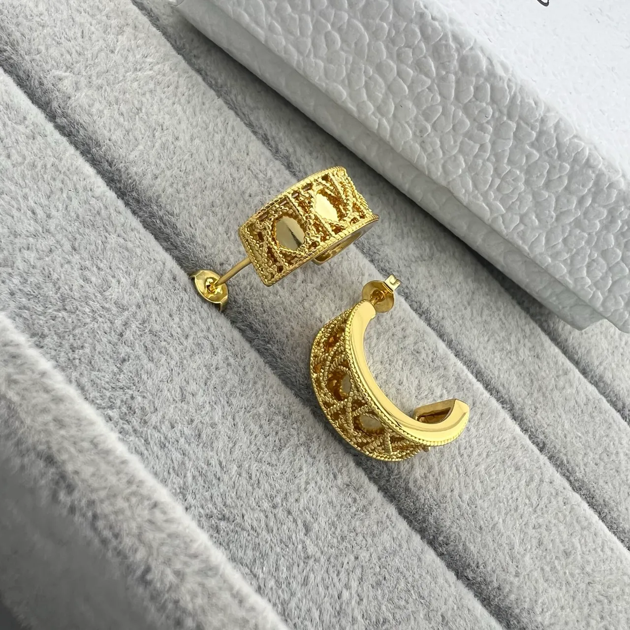 Dior Rose des Vents Gold Silver Openwork Lattice Rectangular Hoop Earrings 5