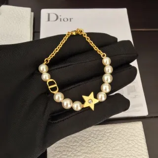 Dior Rose des Vents Gold White Pearl-Strand Chain Bracelet