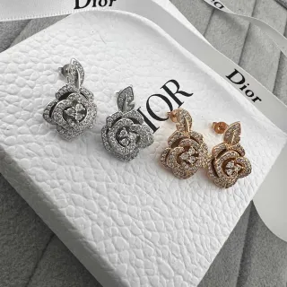 Dior Rose des Vents Silver Gold Pavé-Crystal Earrings