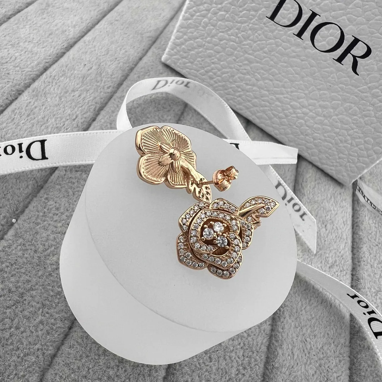 Dior Rose des Vents Silver Gold Pavé-Crystal Earrings 2