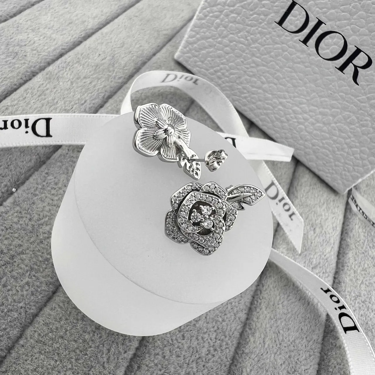 Dior Rose des Vents Silver Gold Pavé-Crystal Earrings 3
