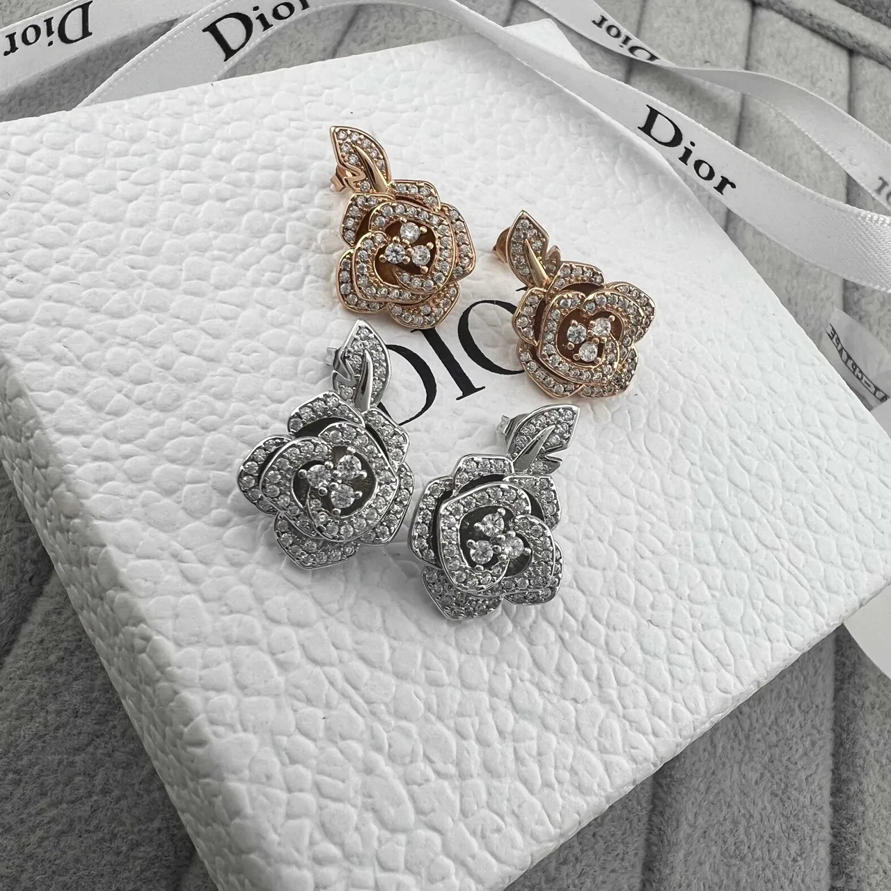 Dior Rose des Vents Silver Gold Pavé-Crystal Earrings 5