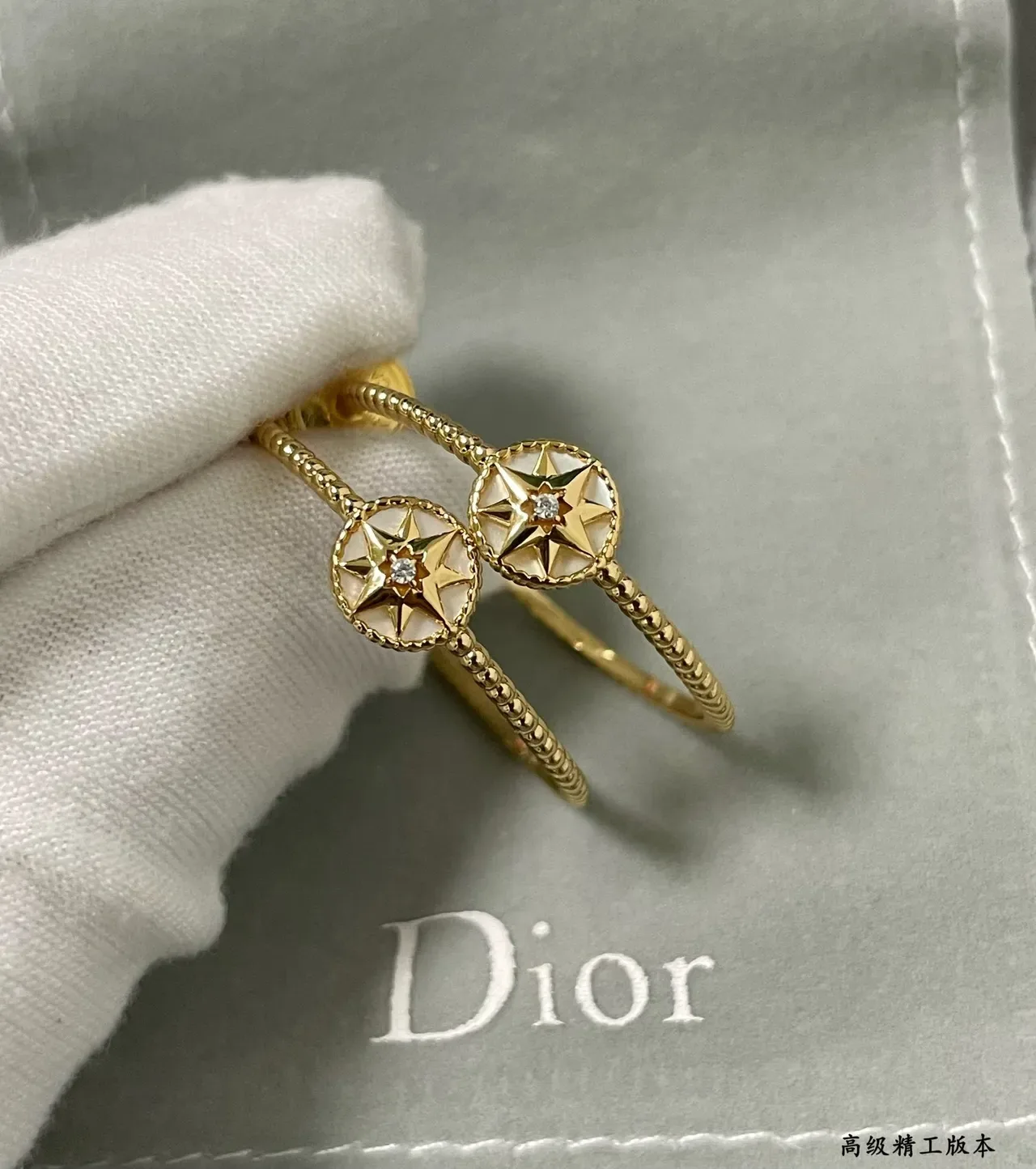 Dior Rose des Vents Star Motif Rose Gold-Tone Enamel Inlay Rings 8