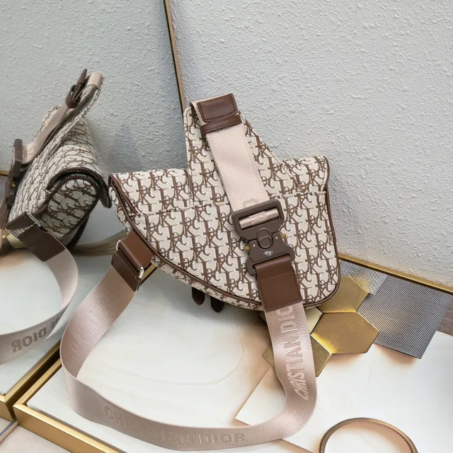 Dior Saddle Beige Brown Monogrammed Canvas Silhouette Saddle Bag 8