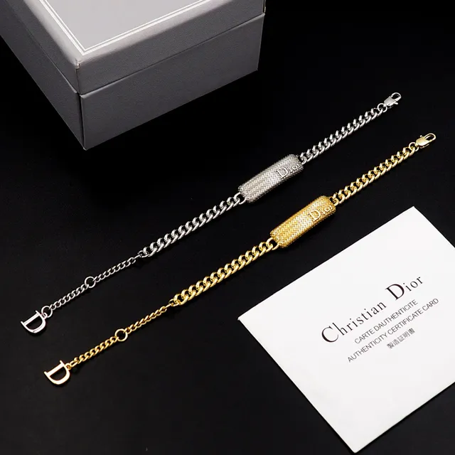 Dior Silver Curb-Link Chain Engraved Chevron-Textured Bar Bracelet 6
