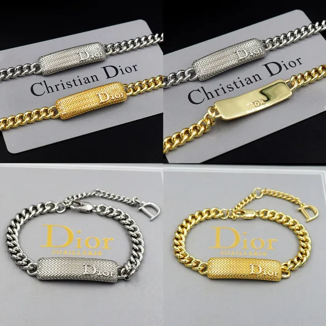 Dior Silver Curb-Link Chain Engraved Chevron-Textured Bar Bracelet 12