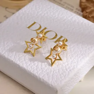 Dior Star Motif Pearl Stud Earrings