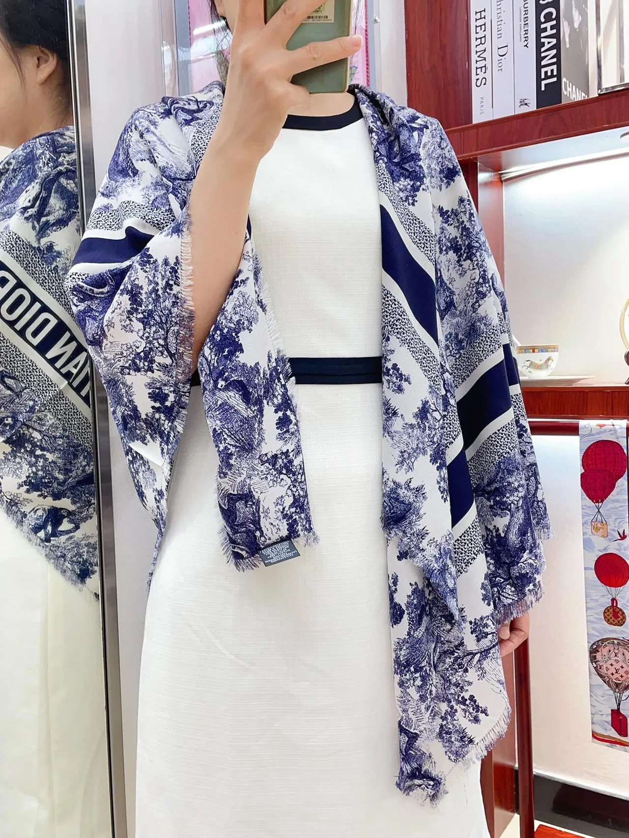 Dior Toile de Jouy Navy on White Silk Scarf 2