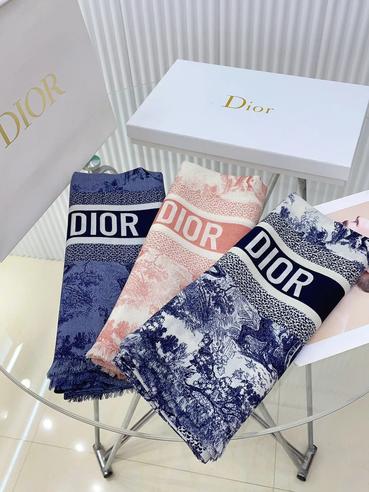 Dior Toile de Jouy Navy on White Silk Scarf 3