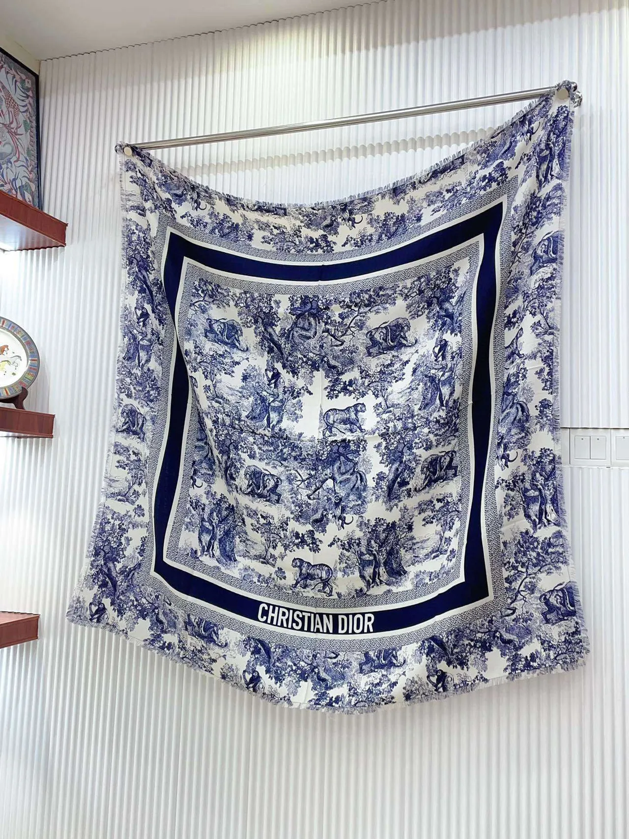 Dior Toile de Jouy Navy on White Silk Scarf 8