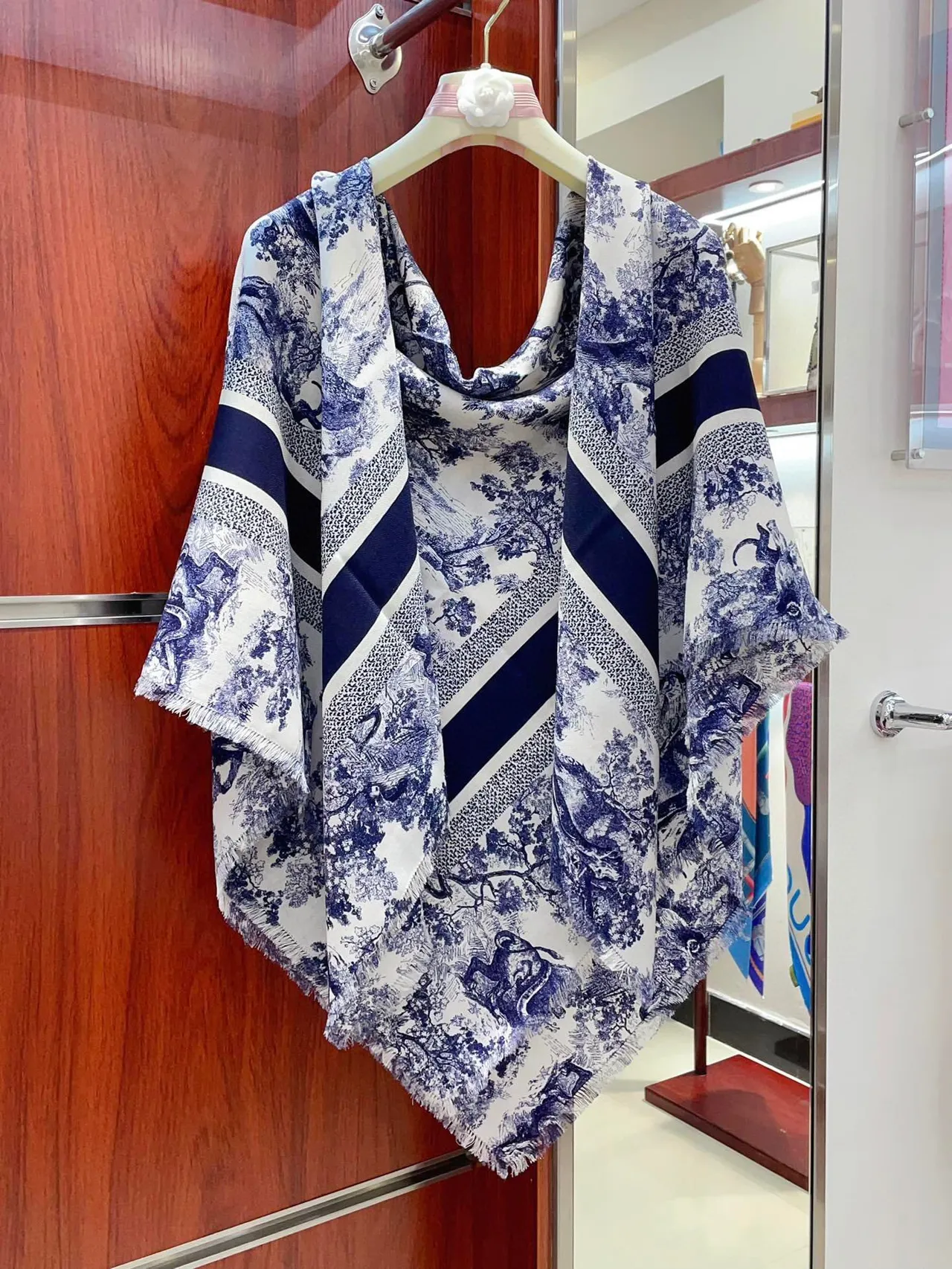 Dior Toile de Jouy Navy on White Silk Scarf 6