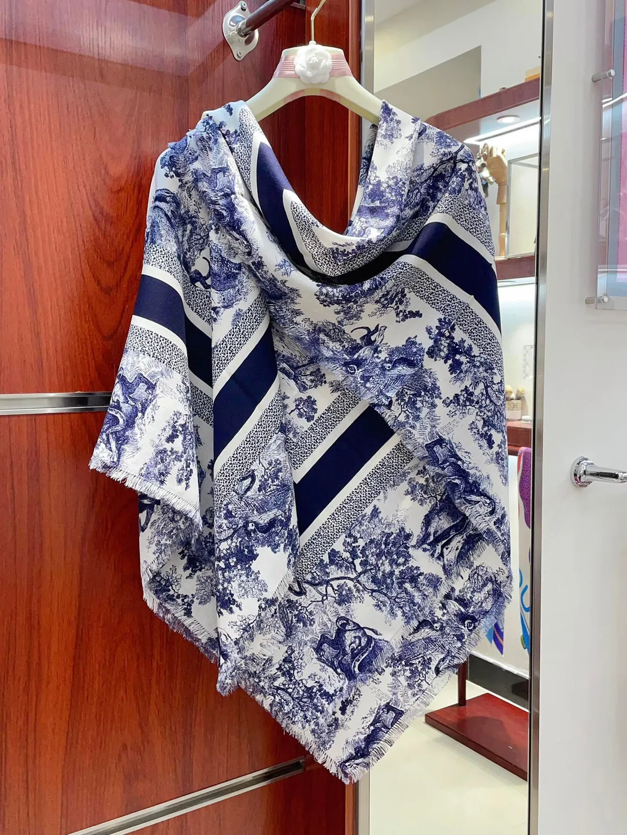 Dior Toile de Jouy Navy on White Silk Scarf 9