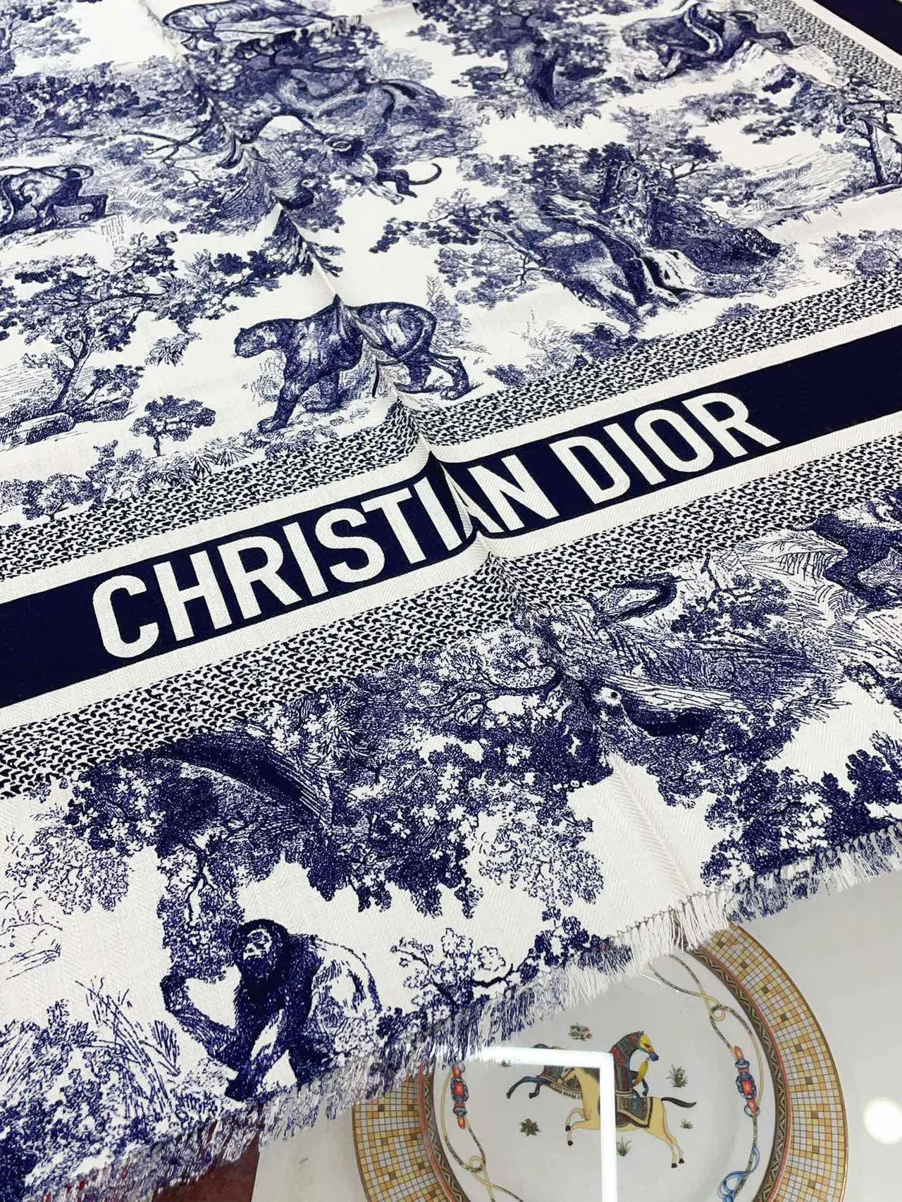 Dior Toile de Jouy Navy on White Silk Scarf 7