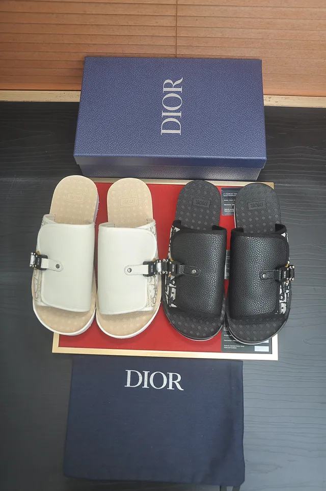 Dior White Beige Jacquard Monogram Strap Flap-Over Buckle Closure Slippers 4