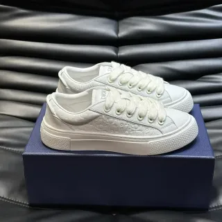 Dior White Embossed Leather Low-Top Lifestyle Sneakers
