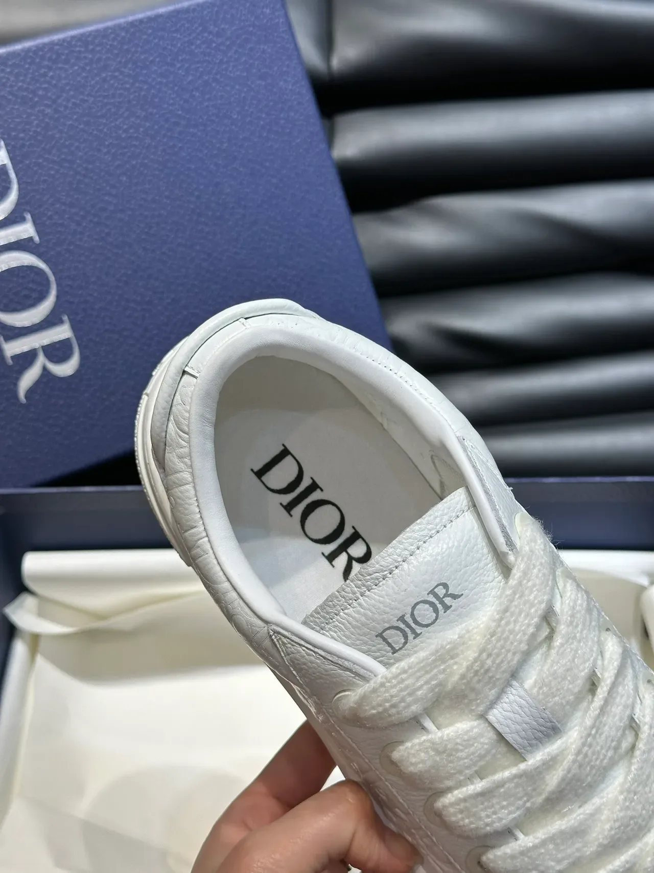 Dior White Embossed Leather Low-Top Lifestyle Sneakers 3