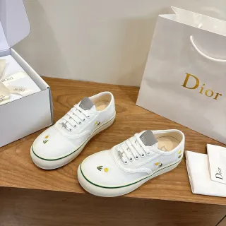 Sneakers Lifestyle Dior Blanc et Vert en Toile Broderies Marguerites