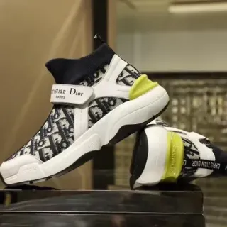 Dior White Green Sock-Fit High-Top Monogram Jacquard Upper Lifestyle Sneakers
