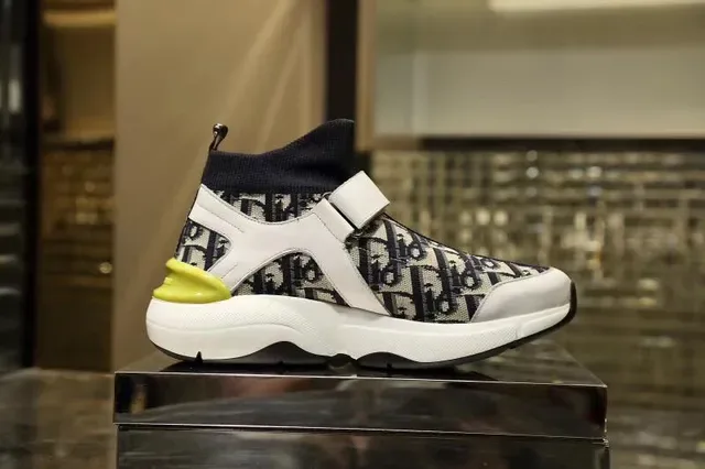 Dior White Green Sock-Fit High-Top Monogram Jacquard Upper Lifestyle Sneakers 2