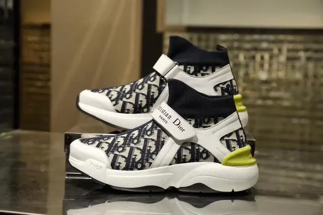 Dior White Green Sock-Fit High-Top Monogram Jacquard Upper Lifestyle Sneakers 5