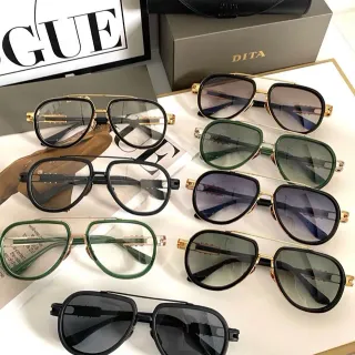 DITA Aviator-Style Double Bridge Black Gold Silhouette Construction Sunglasses