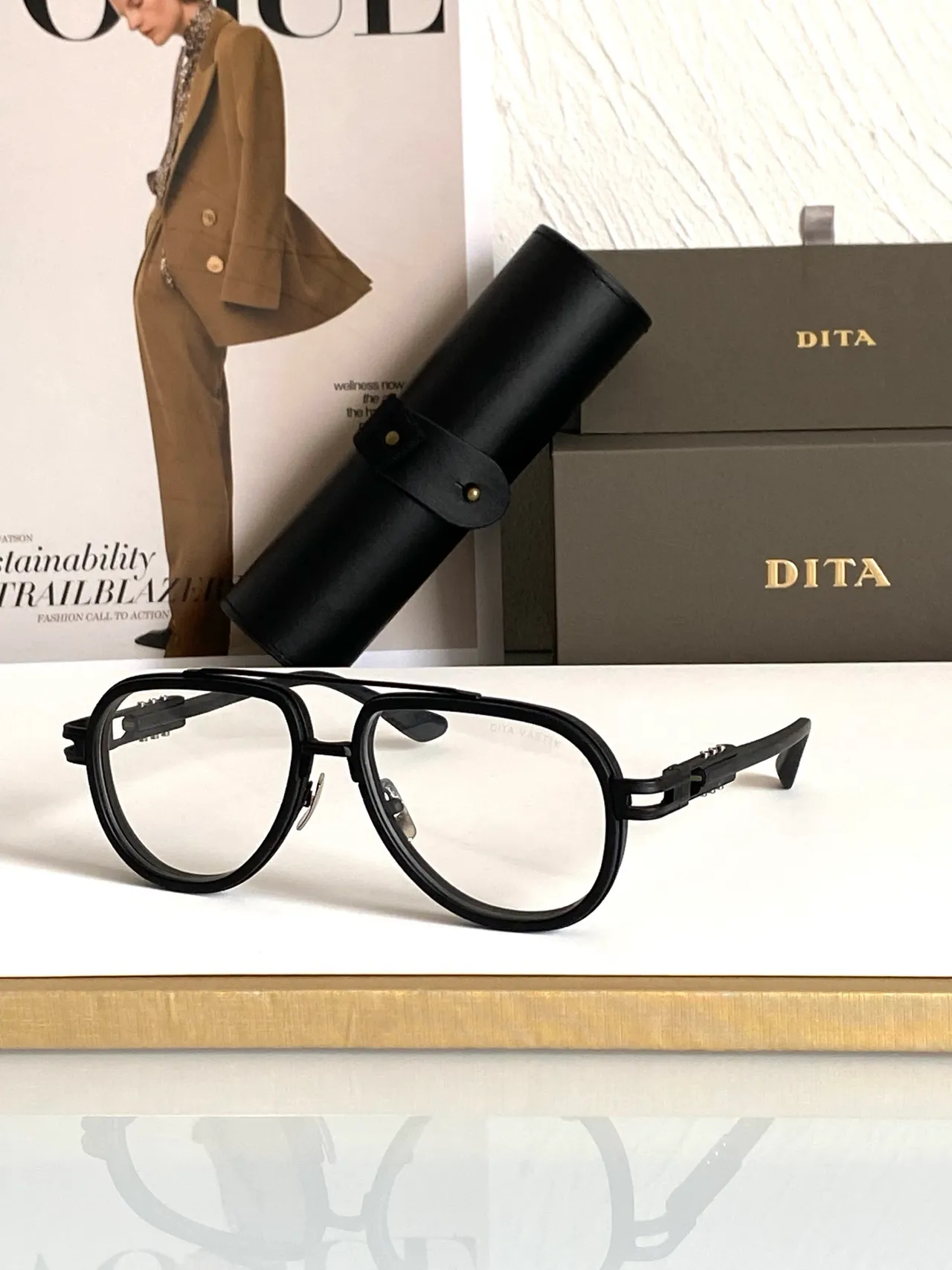 DITA Aviator-Style Double Bridge Black Gold Silhouette Construction Sunglasses 2