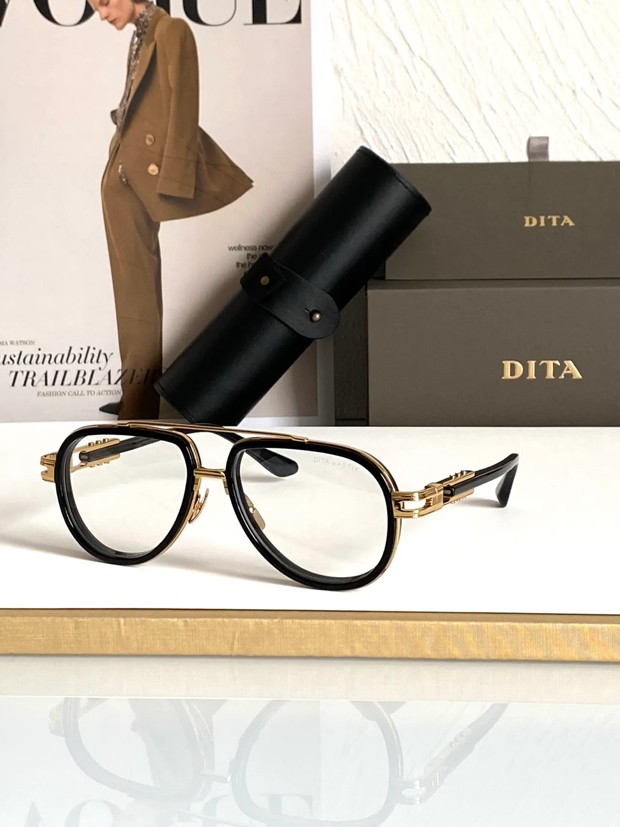 DITA Aviator-Style Double Bridge Black Gold Silhouette Construction Sunglasses 3