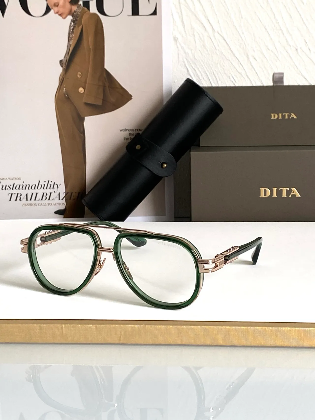 DITA Aviator-Style Double Bridge Black Gold Silhouette Construction Sunglasses 4