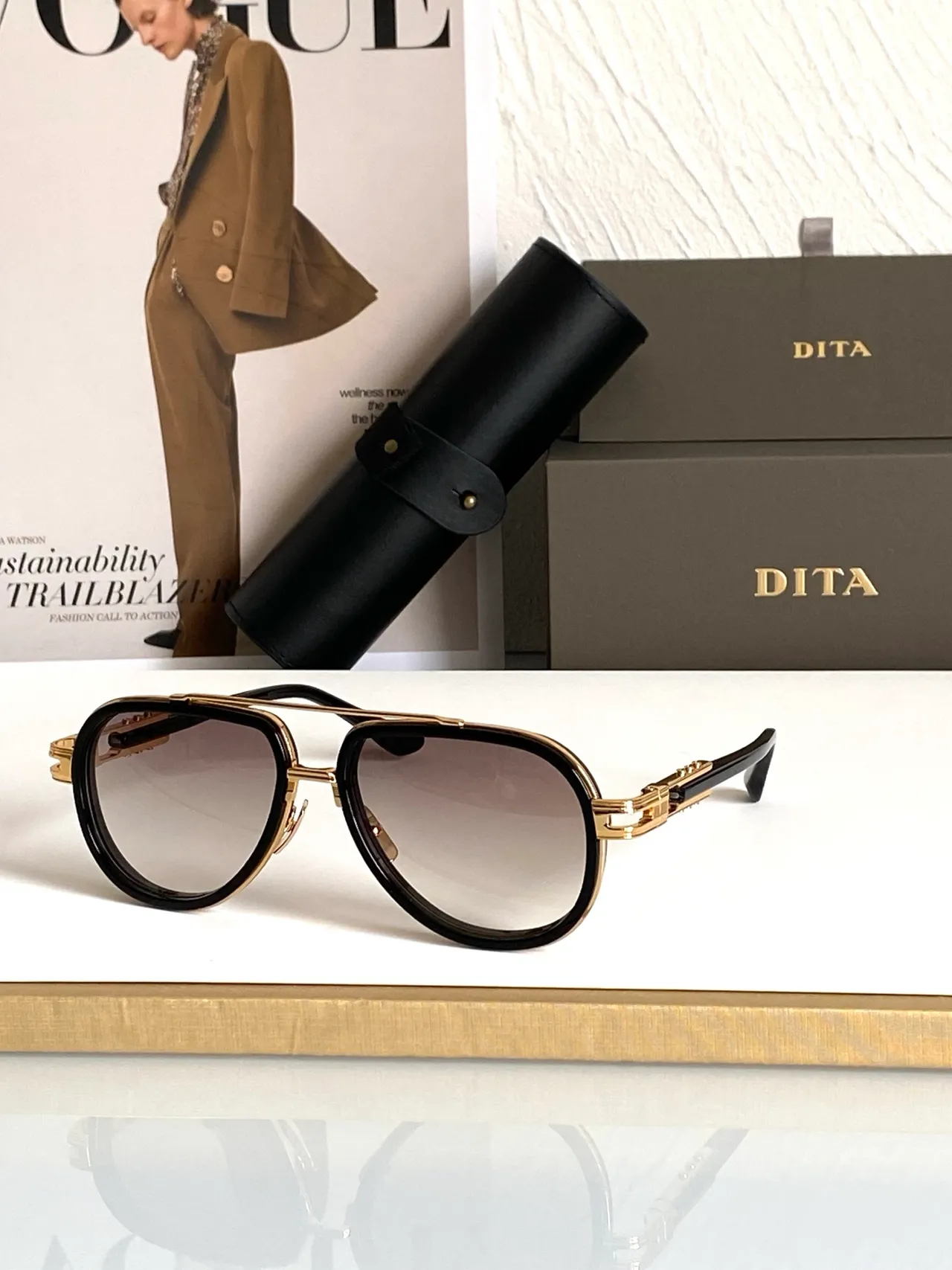 DITA Aviator-Style Double Bridge Black Gold Silhouette Construction Sunglasses 5