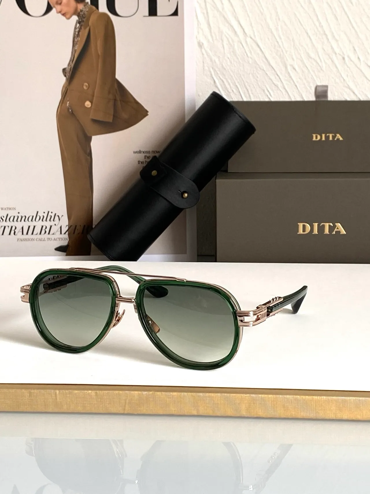 DITA Aviator-Style Double Bridge Black Gold Silhouette Construction Sunglasses 6