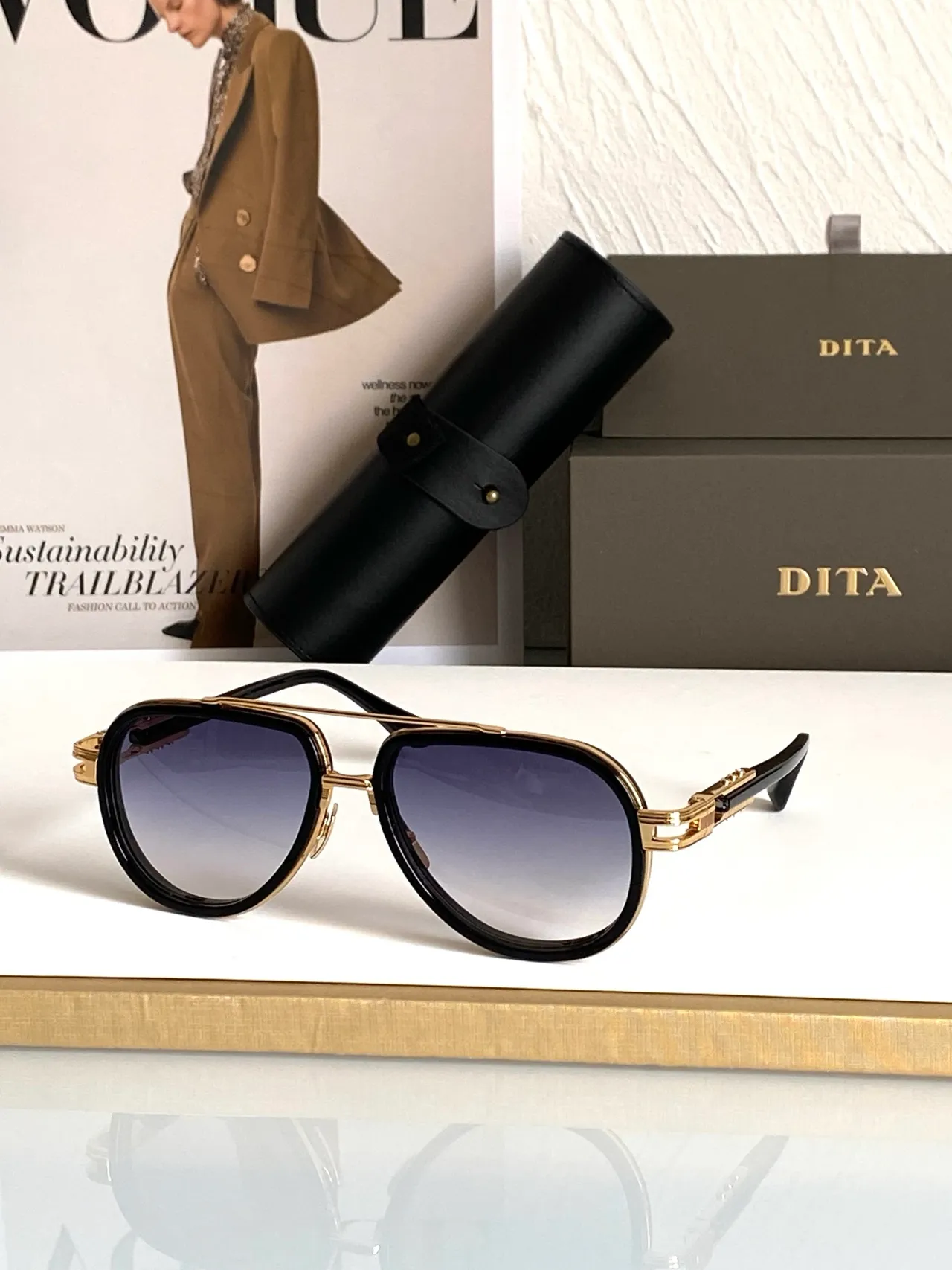 DITA Aviator-Style Double Bridge Black Gold Silhouette Construction Sunglasses 7