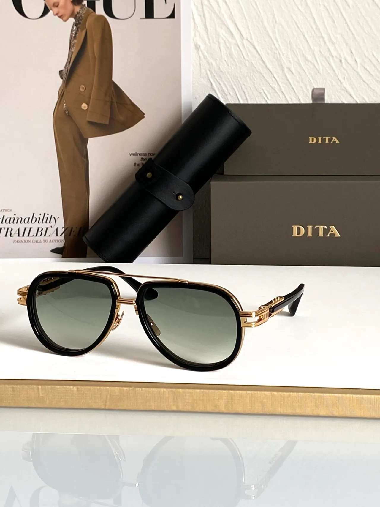DITA Aviator-Style Double Bridge Black Gold Silhouette Construction Sunglasses 8