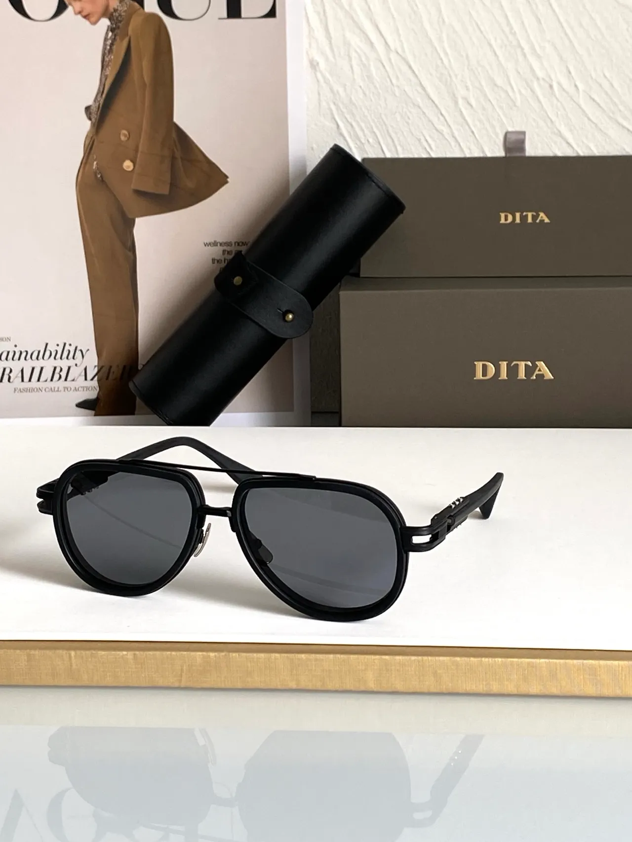 DITA Aviator-Style Double Bridge Black Gold Silhouette Construction Sunglasses 9