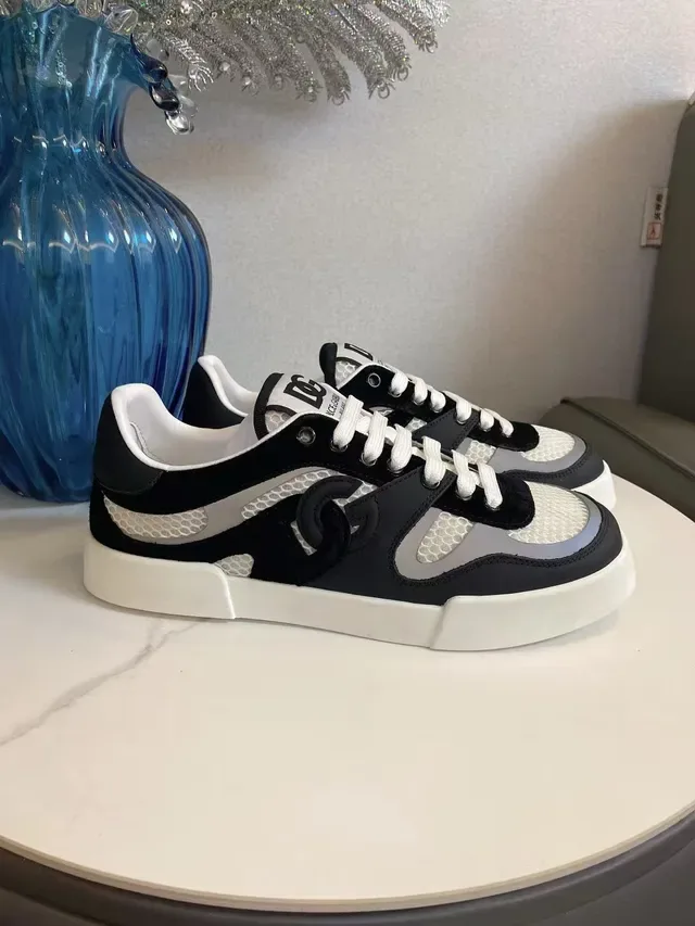 Dolce & Gabbana NS1 Noir Blanc Maille Et Daim Panéling Prominent DG Superposition De Monogramme Chaussures Lifestyle 2