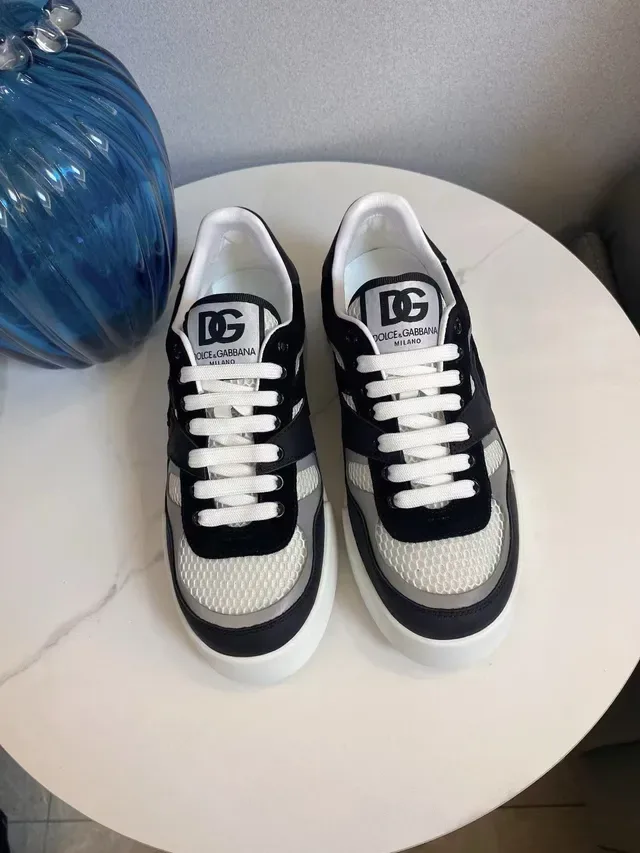 Dolce & Gabbana NS1 Noir Blanc Maille Et Daim Panéling Prominent DG Superposition De Monogramme Chaussures Lifestyle 3