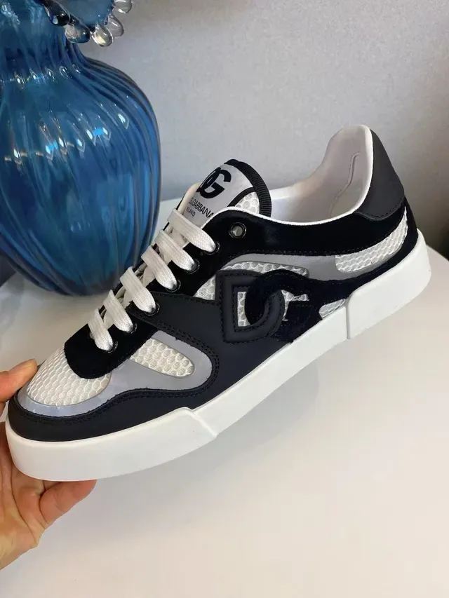 Dolce & Gabbana NS1 Noir Blanc Maille Et Daim Panéling Prominent DG Superposition De Monogramme Chaussures Lifestyle 7