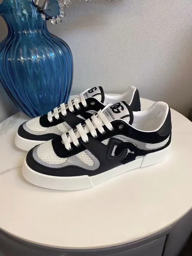 Dolce & Gabbana NS1 Noir Blanc Maille Et Daim Panéling Prominent DG Superposition De Monogramme Chaussures Lifestyle 8