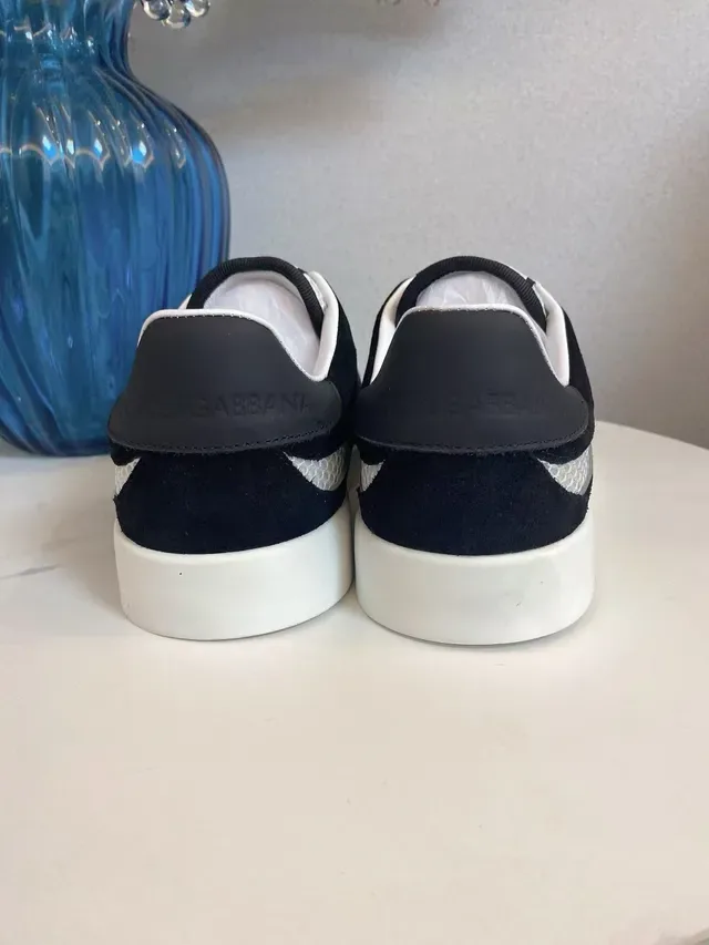 Dolce & Gabbana NS1 Noir Blanc Maille Et Daim Panéling Prominent DG Superposition De Monogramme Chaussures Lifestyle 9