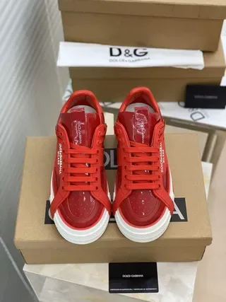 Dolce & Gabbana Portofino Vermelho com marca Tira Plataforma Estilo de Vida Tênis 3